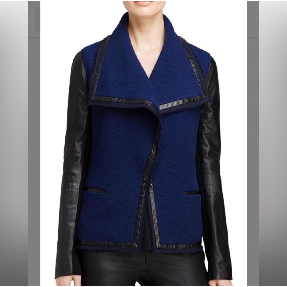 Vince Bouclé Knit Lambskin Leather Drape Moto‎ Jacket Size 6
